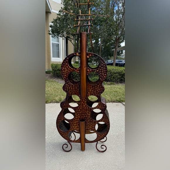 Brass Finish Metal Cello 12 Bottle Standing Wine Rack 47”H